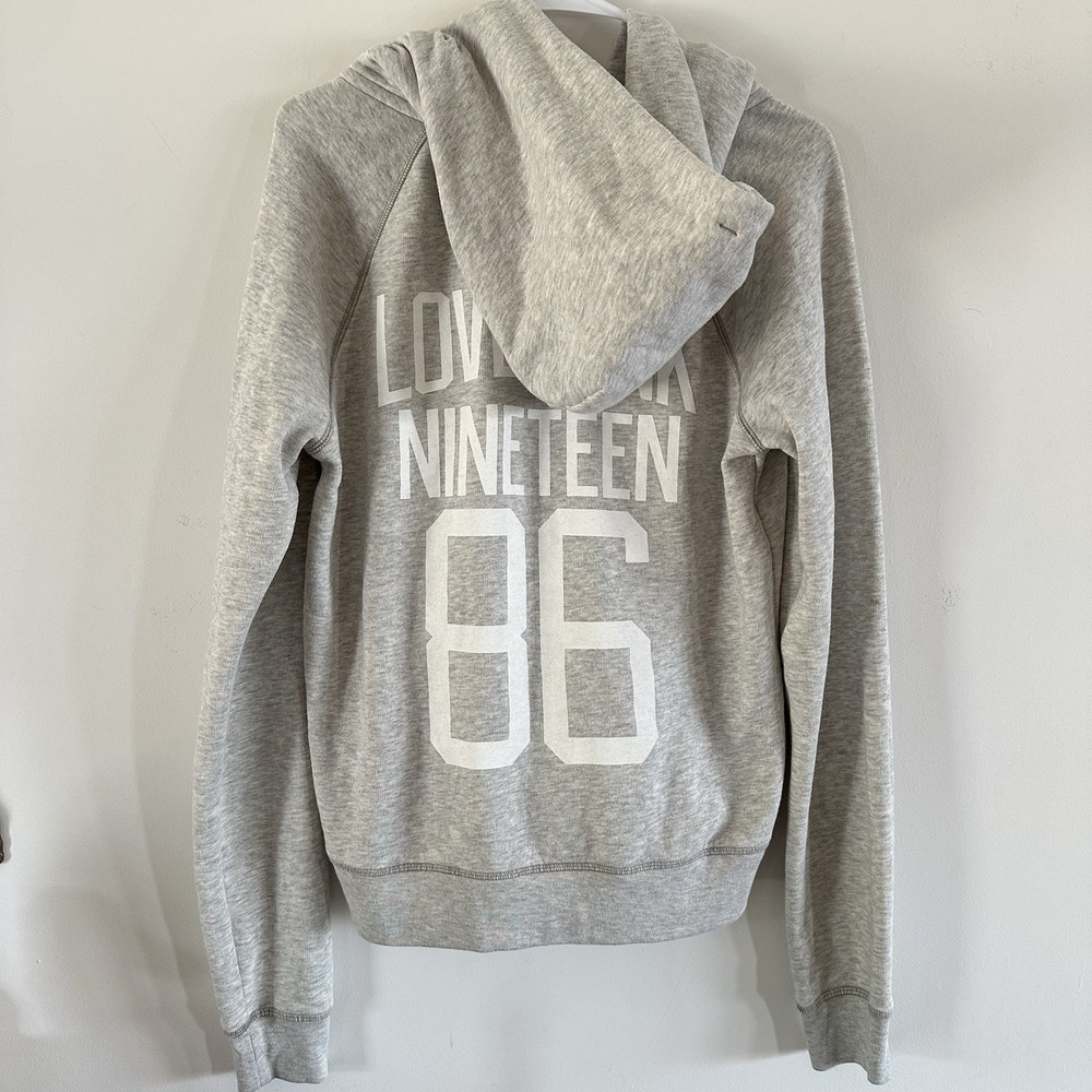 VTG Womens Victorias PINK Secret Full Zip Hoodie Sweatshirt Gray White Large EUC
